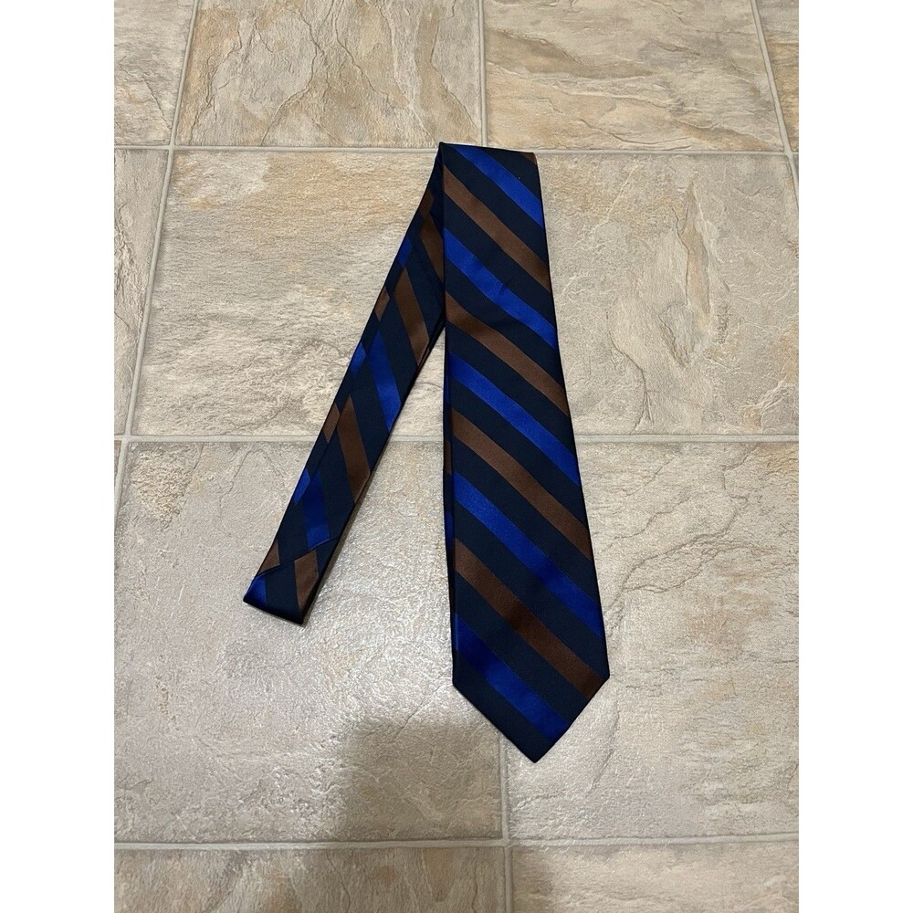 Valentino Garavani Sette Pieghe Seven Fold 100% Silk Tie Italy Blue Brown Stripe